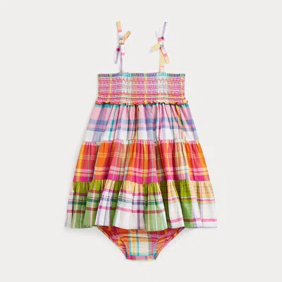 Polo Ralph Lauren Babies' Ralph Lauren Madras Plaid Tiered Cotton Sundress & Bloomers In Multi