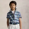 Polo Ralph Lauren Big Boys Plaid Oxford Short-sleeve Shirt In Navy Green Multi