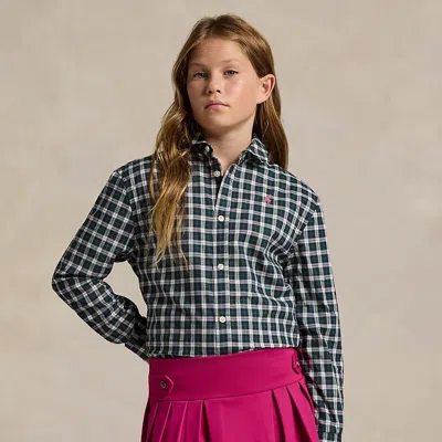 Polo Ralph Lauren Kids' Plaid Cotton Poplin Boxy Shirt In Green Pink Tartan