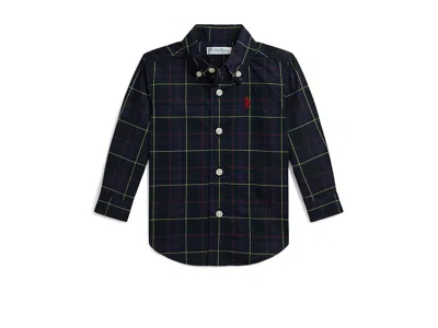 Polo Ralph Lauren Kids' Plaid Cotton Poplin Shirt (infant) Boy's Long Sleeve Button Up Navy Gold : 3 Months In Blue