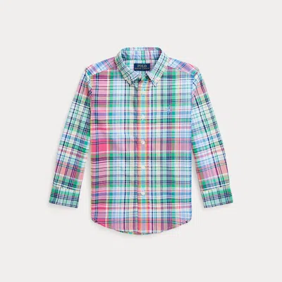 Polo Ralph Lauren Kids' Plaid Cotton Poplin Shirt In Pink Blue Multi