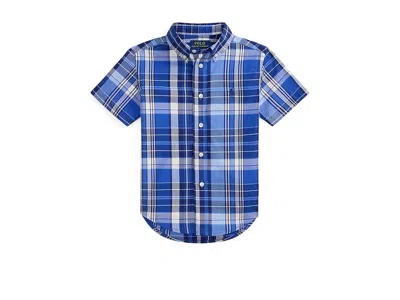 Polo Ralph Lauren Plaid Cotton Poplin Short Sleeve Shirt (toddler/little Kid) Boy's Clothing Blue/ : 3t Toddler