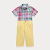 Polo Ralph Lauren Baby Boys Plaid Poplin Shirt & Chino Pants Set In Pink Blue Multi