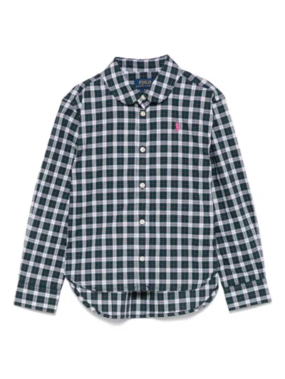 Polo Ralph Lauren Kids' Plaid Cotton Shirt In Green Pink Tartan