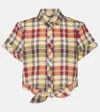 Polo Ralph Lauren Check Cropped Knit Shirt In Red/yellow/green Multi