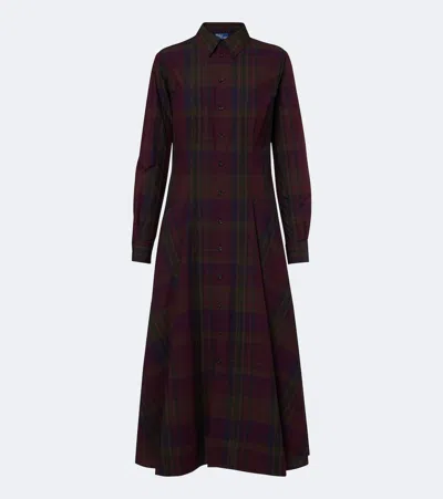 Polo Ralph Lauren Plaid Cotton-blend Shirt Dress In Purple