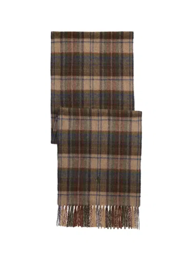 Polo Ralph Lauren Fringed Logo-embroidered Checked Recycled Cashmere And Wool-blend Scarf In Brown