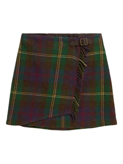 Polo Ralph Lauren Kids' Plaid Fringe Mini Skirt In Purple