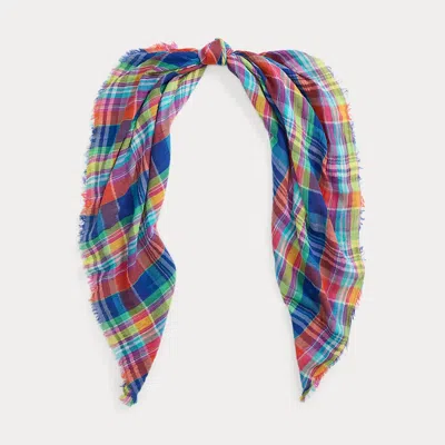 Polo Ralph Lauren Plaid Fringe-trim Cotton Scarf In Multi