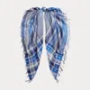 Polo Ralph Lauren Plaid Fringe-trim Silk Scarf In Blue