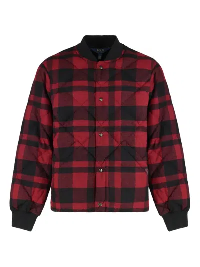 Polo Ralph Lauren Red And Black Quilted Check Bomber In Burgundy