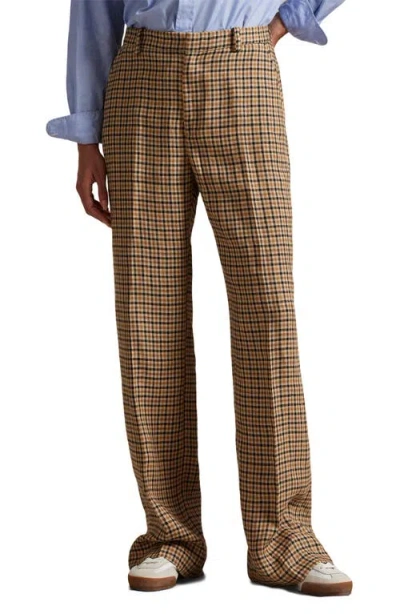 Polo Ralph Lauren Plaid Linen Blend Wide Leg Pants In Brown