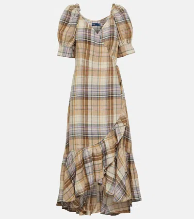 Polo Ralph Lauren Plaid Linen Dress In 1410 Brown Multi Plaid