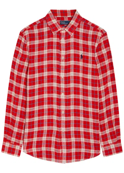 Polo Ralph Lauren Plaid Linen Shirt In Red