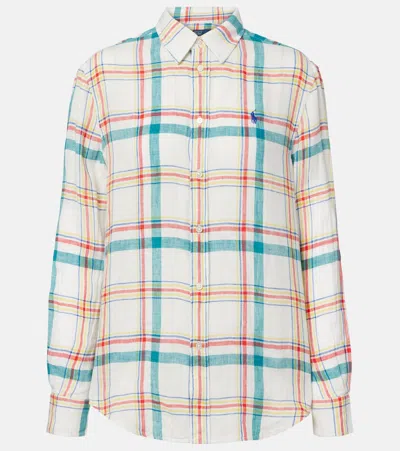Polo Ralph Lauren Womens Multi Checked Logo-embroidered Linen Shirt Xs