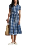 Polo Ralph Lauren Plaid Linen Shirtdress In Blue