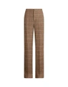 Polo Ralph Lauren Plaid Linen-silk Straight-leg Trouser In Brown