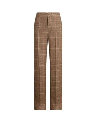 Polo Ralph Lauren Plaid Linen-silk Straight-leg Trouser In Brown