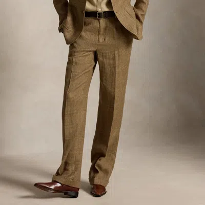 Polo Ralph Lauren Plaid Linen Tweed Relaxed Straight Pant In Brown/tan Glen Check