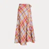 Polo Ralph Lauren Plaid Linen Wrap Skirt In Multi