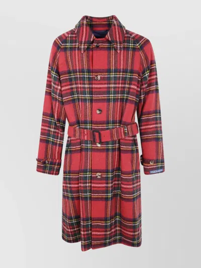POLO RALPH LAUREN PLAID LONG SLEEVE BELTED TOP COAT