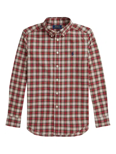 Polo Ralph Lauren Kids' Plaid Long-sleeve Shirt In Red