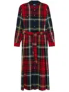 Polo Ralph Lauren Belted Plaid Cotton-blend Dress In Red