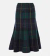 Polo Ralph Lauren Checked Wool Midi Skirt In Blue