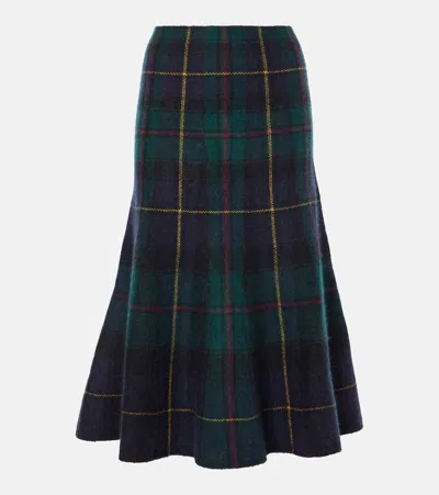 Polo Ralph Lauren Checked Wool Midi Skirt In Blue