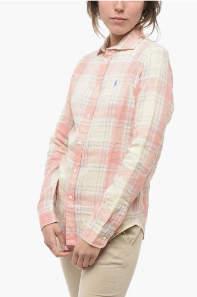 Polo Ralph Lauren Plaid Motif Classic Fit Linen Shirt In Pink