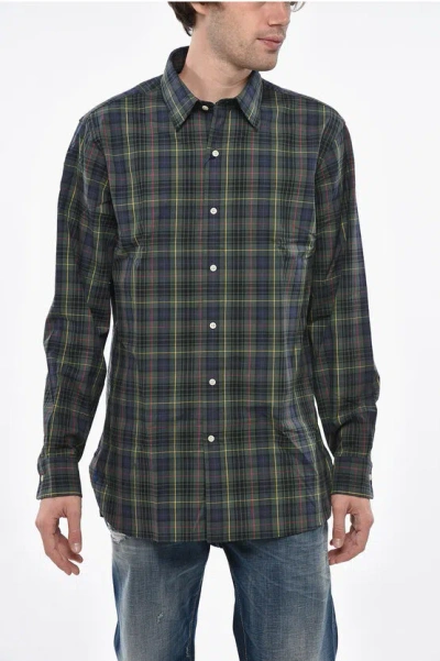 Polo Ralph Lauren Plaid Motif Poplin Cotton Shirt With Spread Collar In Blue