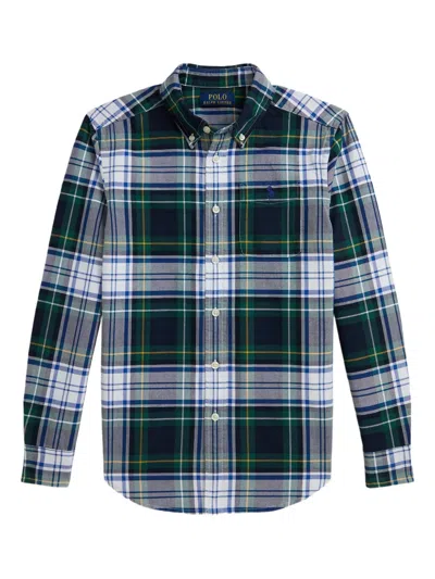 Polo Ralph Lauren Kids' Plaid Oxford Shirt In Green