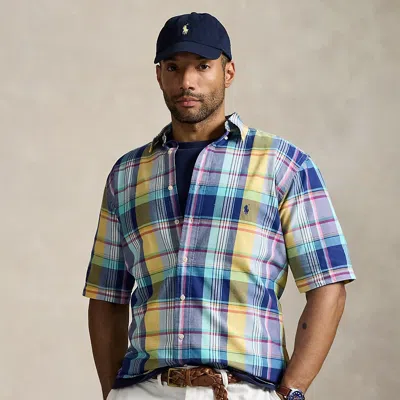 Polo Ralph Lauren Plaid Oxford Shirt In Navy/yellow Multi