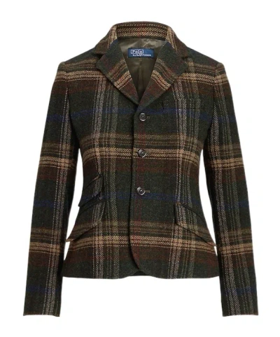 Polo Ralph Lauren Lapel Plaid Jacket Front Pockets In Military Green