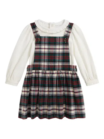POLO RALPH LAUREN PLAID-PATTERN DUNGAREE DRESS SET