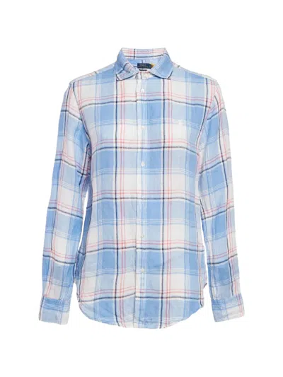 Pre-owned Polo Ralph Lauren Plaid-pattern Linen Shirt In Blue
