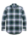 Polo Ralph Lauren Mens White/gree Checked Logo-embroidered Cotton Shirt In Green