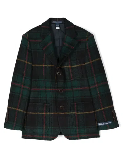 Polo Ralph Lauren Kids' Plaid-pattern Single-breasted Blazer In Black