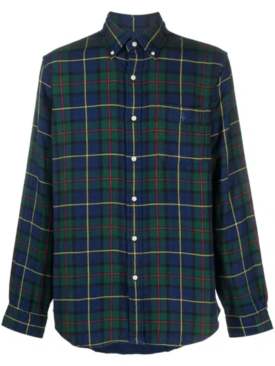 Polo Ralph Lauren Button-down Collar Logo-embroidered Checked Brushed-cotton Oxford Shirt In Blue