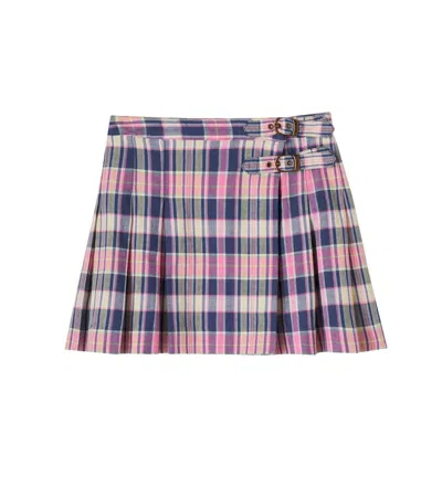 Polo Ralph Lauren Kids' Plaid Pleated Cotton Skirt In Blue