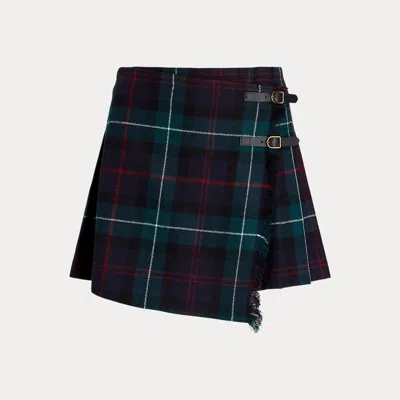 Polo Ralph Lauren Plaid Pleated Wool Twill Wrap Skirt In Multi