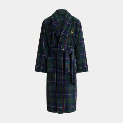 Polo Ralph Lauren Plaid Plush Microfiber Robe In Polo Tartan In Blue