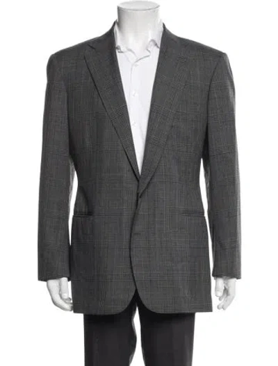 Pre-owned Polo Ralph Lauren Plaid Print Blazer In Gray