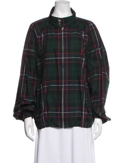 Pre-owned Polo Ralph Lauren Plaid Print Bomber Jacket In Green