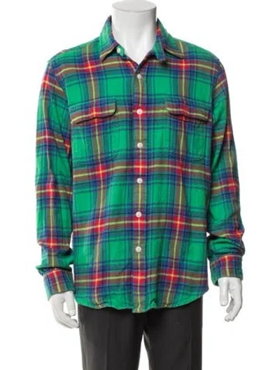 Pre-owned Polo Ralph Lauren Plaid Print Collar Sweatshirt In Green