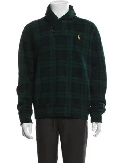 Pre-owned Polo Ralph Lauren Plaid Print Collar Sweatshirt In Green