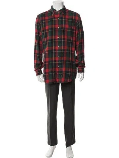 Pre-owned Polo Ralph Lauren Plaid Print Collar Sweatshirt In Red