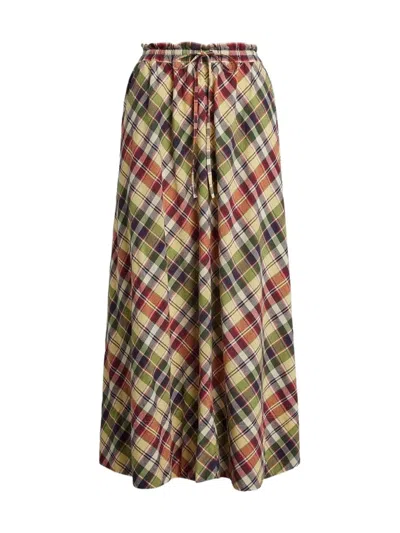 Polo Ralph Lauren Check Midi Skirt Drawstring In Multicolor