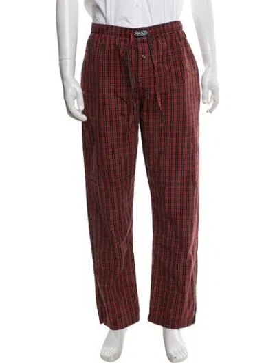 Pre-owned Polo Ralph Lauren Plaid Print Embroidered Accent Pajama Bottoms In Red