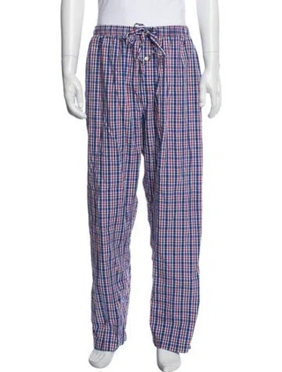 Pre-owned Polo Ralph Lauren Plaid Print Embroidered Accent Pajama Bottoms In Blue